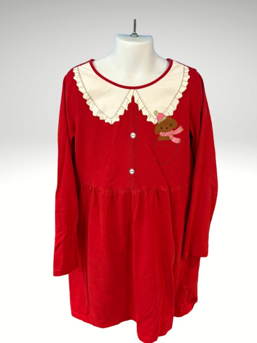 H&M Girls Christmas Cottagecore Puppy Faux Collar Cotton Dress 8-10Y (SKU: 171G)
